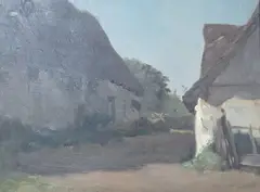 Village scene by Henry G. Moon, oil on canvas, sold Mar 2025