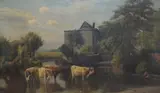 Cattle watering before a water milloil on canvassigned by William Sidney Cooper, 1898, oil on canvas, sold Mar 2025