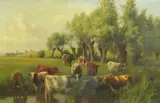 Cattle watering by William Sidney Cooper, 1905, oil on canvas, sold Mar 2025