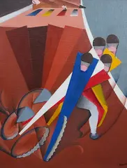 Speedway, The First Corner by Dudley Holland, oil on canvas, sold Mar 2025