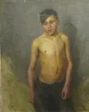 Portrait of a youthoil on canvassigned by Rostislav Gorelov, 1949, oil on canvas, offered Mar 2025