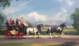 The Red Rover, London-Guildford-Southampton Coach by Frank Wootton, oil on canvas, offered Mar 2025
