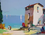 Tarragona, Spain by Cecil Rochfort D'Oyly-John, oil on board, sold Mar 2025