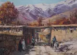Village near the mountains by Arthur Sarkissian, oil on canvas, offered Mar 2025