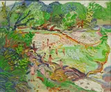 Sunbathers by Fred Yates, oil on canvas, sold Mar 2025