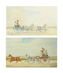 Coaching sceneswatercolours with by Henry William Standing, 1896, gouache, sold Mar 2025