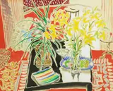 Arrangement with pink and red by Nicholas Hely Hutchinson, 1984, gouache and watercolour on paper, sold Mar 2025