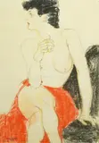 Seated nude smoking a cigarettepencil and crayon on by Jo Brocklehurst, 1978, pencil and crayon on paper, sold Mar 2025