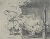 Joseph and Potiphar's Wifeetchingsigned and dated by Rembrandt Harmensz van Rijn, 1634, etching, sold Mar 2025