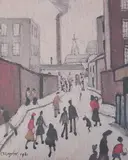Street Scene near a factory by L. S. Lowry, lithograph, sold Mar 2025