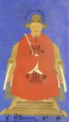 Genghis Khanblack felt pen on glass over a picturesigned and by Keith Haring, print, sold Mar 2025