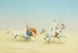 Arab warrior on horseback and groom leading by John Alexander Harrington Bird, watercolour, sold Mar 2025