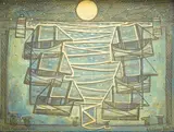 Full Moon Harbour by William Black, oil on board, sold Mar 2025