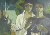 Bird watchers by Ursula Vivian McCannell, oil on canvas, sold Mar 2025