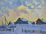 Snowy Russian landscape by Yuri Matushevski, oil on board, sold Mar 2025
