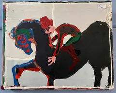 Horse and Rider by John Kiki, oil on canvas, sold Oct 2025