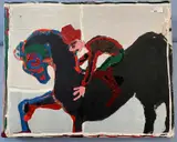 Horse and Rider by John Kiki, oil on canvas, sold Oct 2025