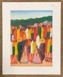 Haitian village scene by Laurent Casimir, 1979, acrylic on canvas, sold Oct 2025