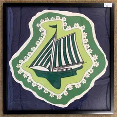 Sailing ship screen print on fabric by Grayson Perry, print, sold Oct 2025