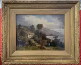Lakeside cottage scene by Fred Taylor, oil on canvas, sold Oct 2025