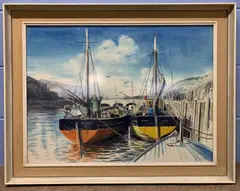 Tall Mast shipping scene by Stuart Maxwell Armfield, watercolour, sold Oct 2025