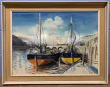 Tall Mast shipping scene by Stuart Maxwell Armfield, watercolour, sold Oct 2025