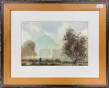 Lone angler on the riverbank by Jim Spencer, watercolour, sold Oct 2025