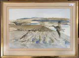 Curlews on an estuary by William Rees, watercolour, sold Oct 2025