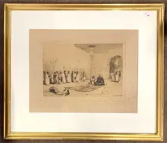 Damascus snake charmer by Charles Robertson, etching, sold Oct 2025