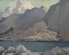 Snowdonia Lake and Mountains by Harry Hughes Williams, oil, sold Dec 2025