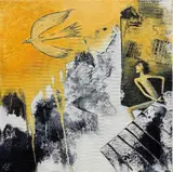 Golden Bird by Gilly Thomas, acrylic on canvas, sold Dec 2025