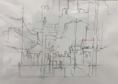Conwy street scene 2 by Elfyn Jones, pencil, sold Dec 2025