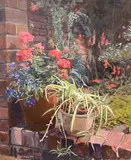 Garden pots by Mavis Blackburn, oil on board, sold Dec 2025