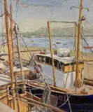 Fishing Boats, Conwy by Mavis Blackburn, oil on board, sold Dec 2025