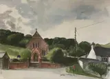 Landscape with Chapel by George Drought, watercolour, sold Dec 2025