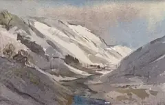 Cwm Ystwyth in the Snow by Gerry Ball, watercolour, sold Dec 2025
