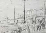 Conwy Harbour and Castle by Ivor Davies, 2012, charcoal, sold Dec 2025