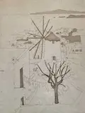 Mikonos by Iola Spafford, etching, sold Dec 2025
