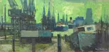 Dockside Cardiff by Hywel Harries, 1972, oil, sold Dec 2025