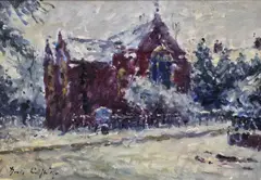 St Edwards Church in Winter by David Griffiths, oil on board, sold Dec 2025