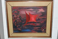 An abstract study by Phyl Soderlund, oil on board, offered Aug 2023