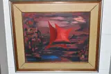 An abstract study by Phyl Soderlund, oil on board, offered Aug 2023