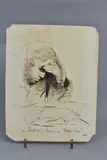 Saunders - studying bradshaws by Edward Davis, ink on paper, sold Aug 2023