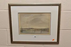 A depiction of a working harbour by William Sidney Causer, watercolour on paper, offered Aug 2023