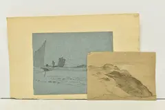 A sketch of two boats by John Linnell, pencil on paper, sold Aug 2023
