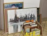 to include an abstract cityscape beyond a river, signed Wilson, oil on by Paintings And Prints Etc, 1913, oil on canvas, sold Aug 2023