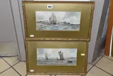 The first depicts sailing ships and a coal powered by William Cannon, watercolour, sold Aug 2023