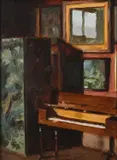 Old Piano in the Dining RoomSigned with initials JM by John Maddison, Oil on canvasboard, sold Jun 2023