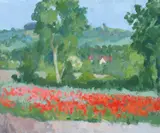 Poppies in a field near MartinSigned with initials SG by Sarah Goodwin, Oil on canvasboard, offered Jun 2023