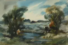 Autumn landscapeSigned Adrian Hill by Adrian Hill, Watercolour and pastel and heightened with bodycolour, sold Jun 2023